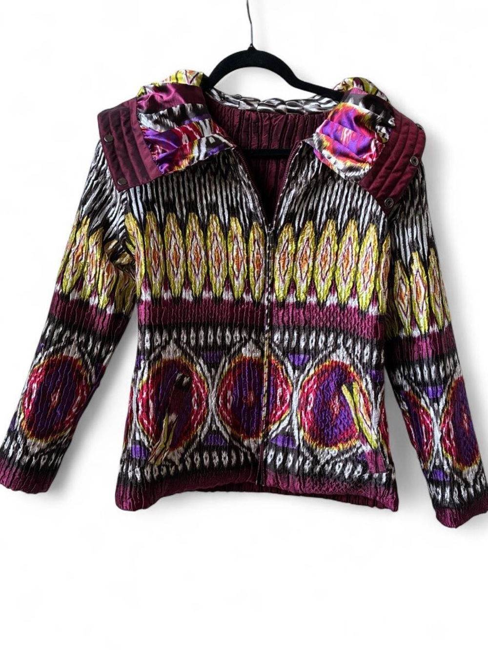 Lindi Reversible Art to wear lightweight full zip jacket pleated quilted satin